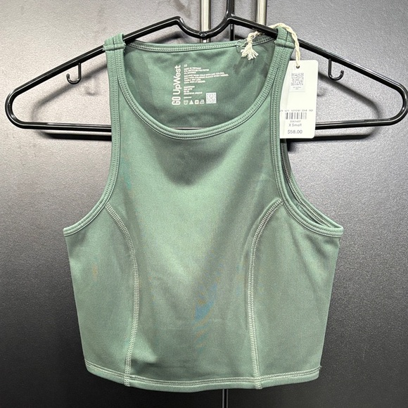 UpWest Go Scoop neck, rib knit, stretch, crop tank top, jade green - Picture 1 of 5